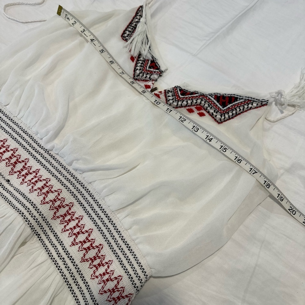 Free People Sz:L White Chiffon Flowy Boho Summer Dress Aztec Tribal Embroidery. - Picture 3 of 15
